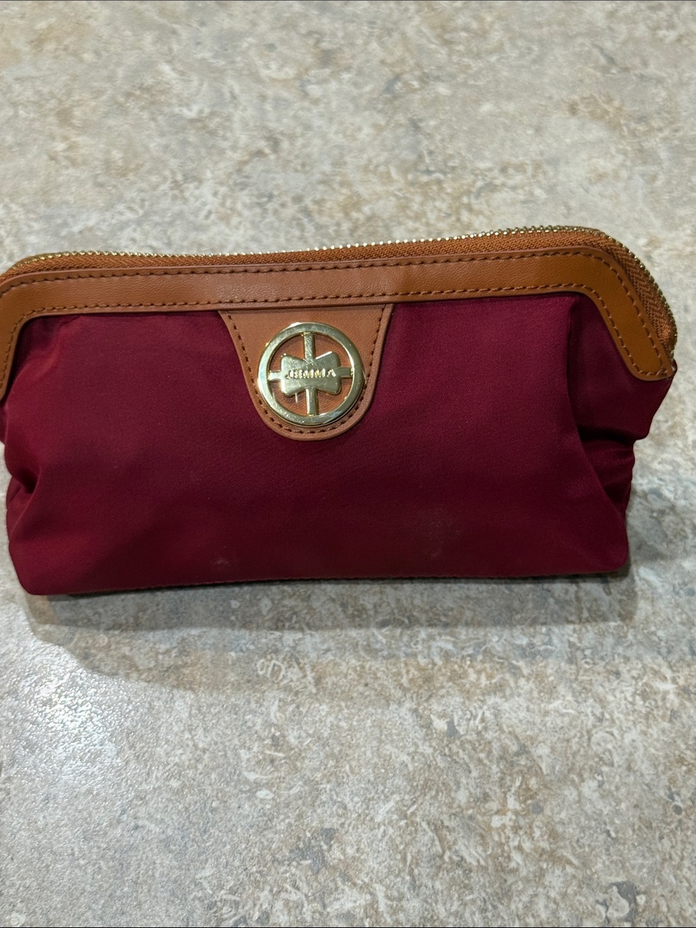 JEMMA Birdie Crimson Red Cosmetic Toiletry Case Bag with Gold Emblem